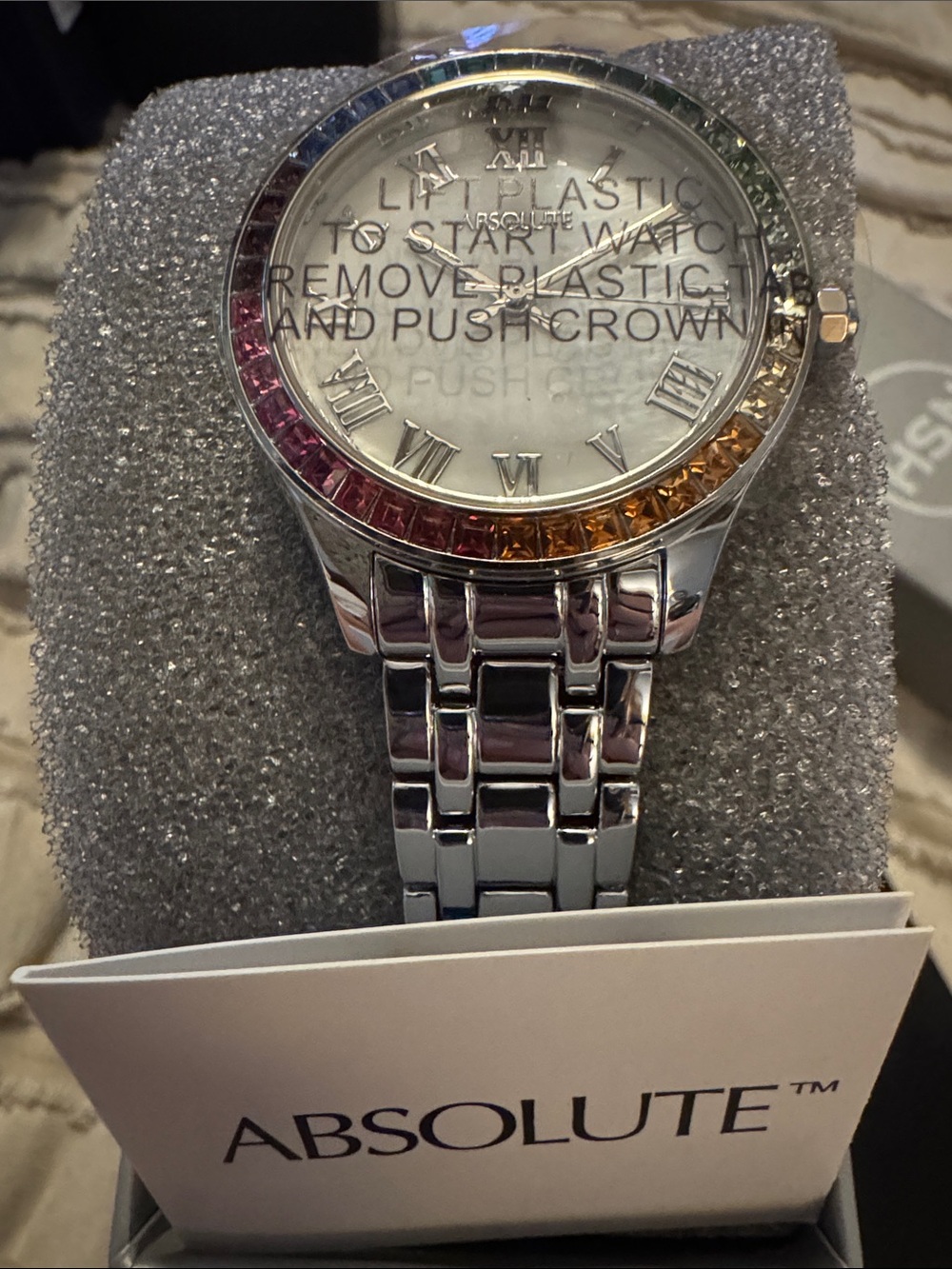 NWT Absolute Women's Silver Watch with Multicolor Crystal Bezel